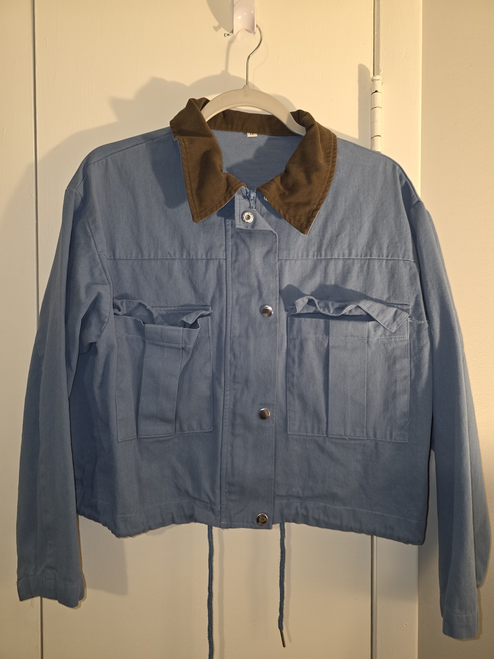 Light Blue Utility Jacket with Brown Corduroy Collar